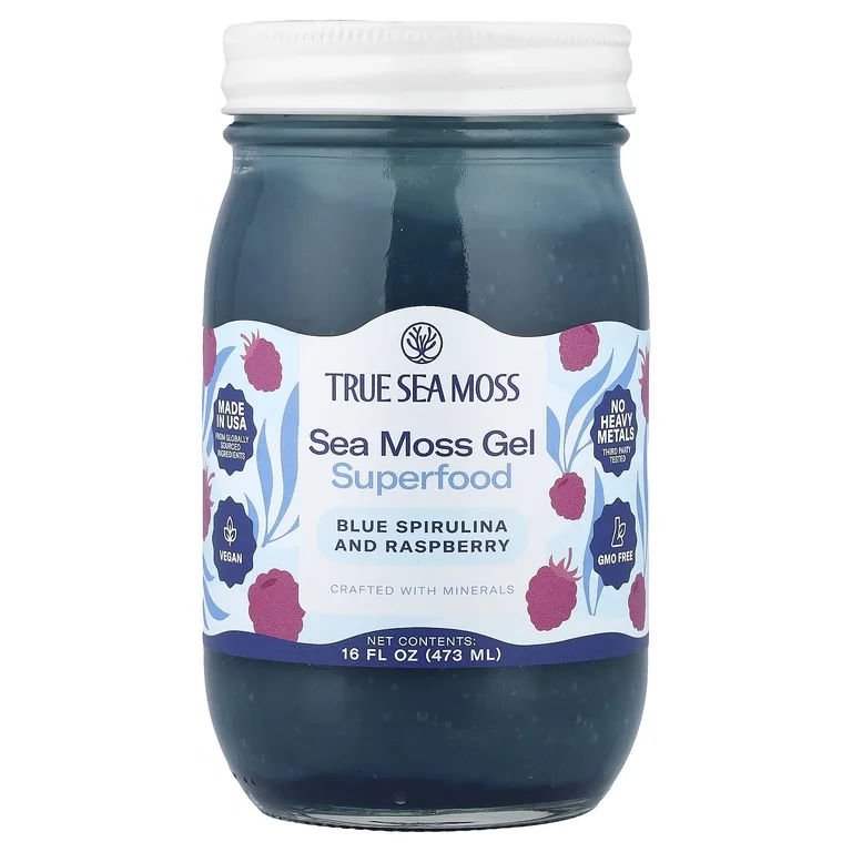 True Sea Moss, гель из морского мха, суперфуд, голубая спирулина и малина, 473 мл (16 жидк. унций)