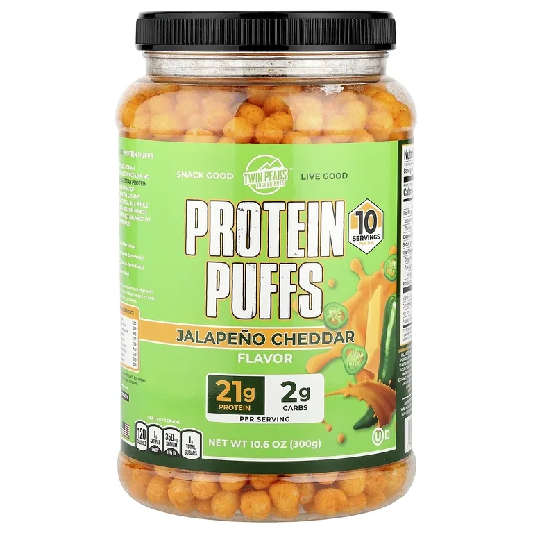 Twin Peaks Ingredients, Protein Puffs, халапеньо и чеддер, 300 г (10,6 унции)