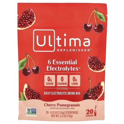 Ultima Replenisher, 6 незаменимых электролитов, смесь для ежедневного питья с электролитами, вишня и гранат, 20 стикпаков по 3,5 г (0,12 унции)