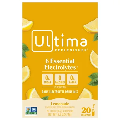 Ultima Replenisher, смесь для приготовления электролитического напитка, со вкусом лимонада, 20 стиков, 3,7 г (0,13 унции) каждый
