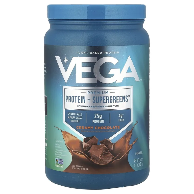 Vega, Премиальная смесь для приготовления напитка с белковыми добавками и суперзелени, шоколад, 624 г (1 фунт)