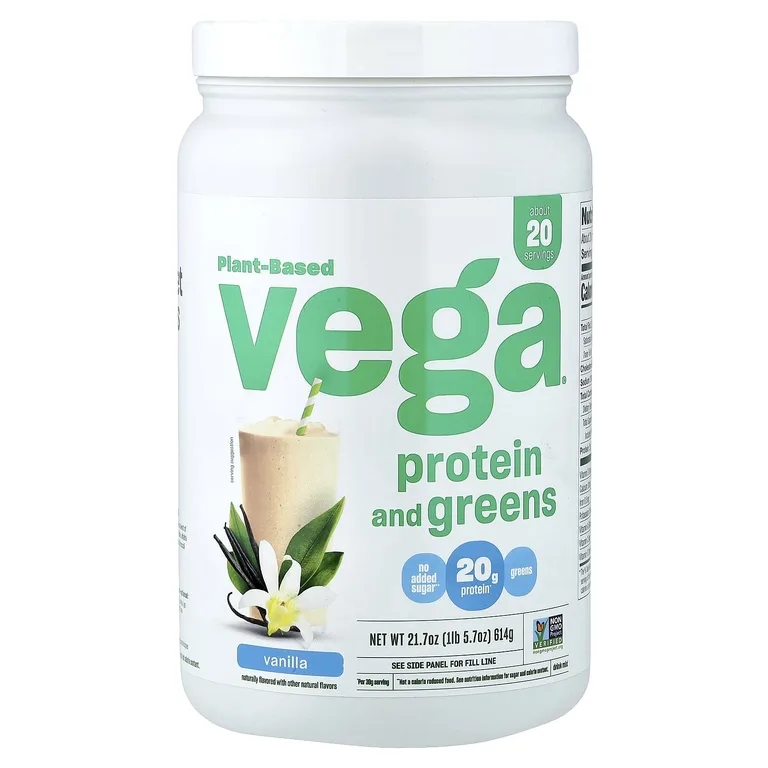 Vega, растительный протеин и зелень, со вкусом ванили, 614 г