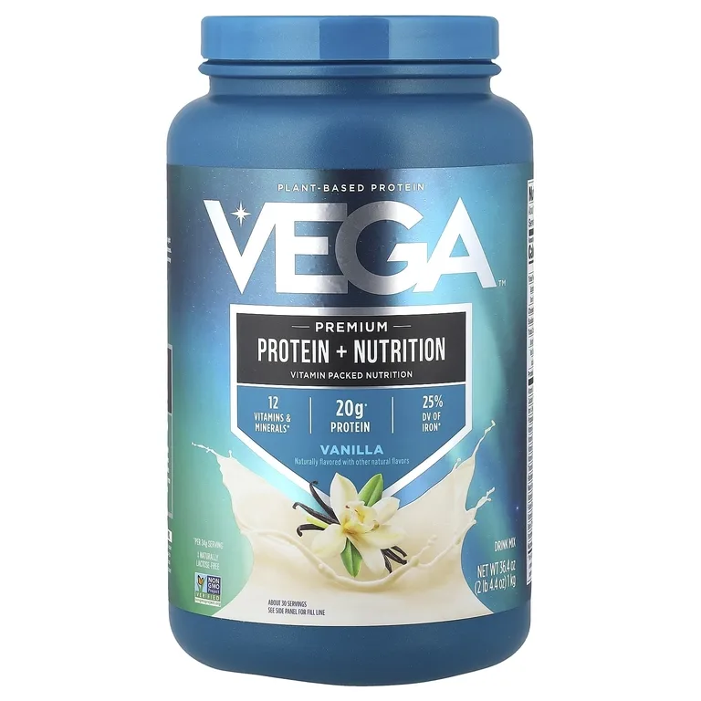 Vega, растительный протеин премиального качества, питательный, ваниль, 1 кг (2 фунта 4,4 унции)