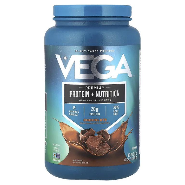 Vega, растительный протеин, премиальный протеин и питательный продукт, шоколад, 1,08 кг (2 фунта 6,2 унции)