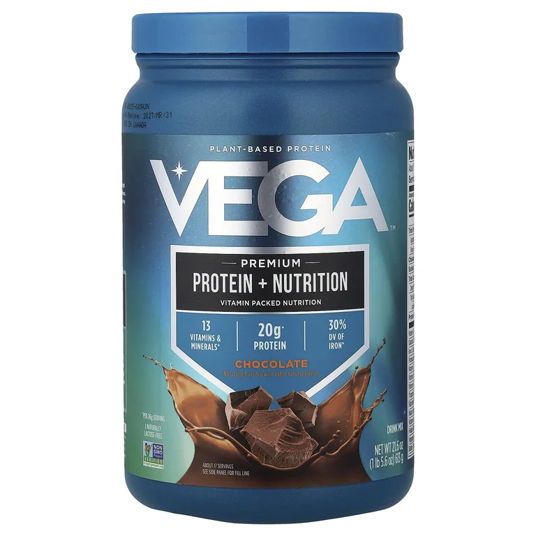 Vega, растительный протеин, протеин премиального качества и питательный вкус, шоколад, 613 г (1 фунт 5,6 унции)