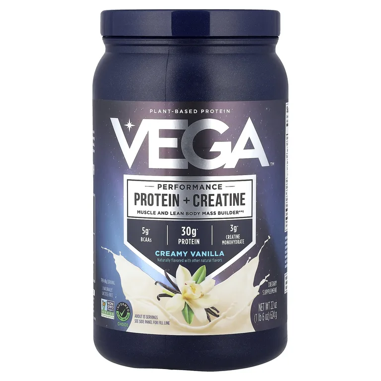Vega, растительный протеин с креатином для повышения результативности, со вкусом ванили, 624 г (1 фунт 6 унций)