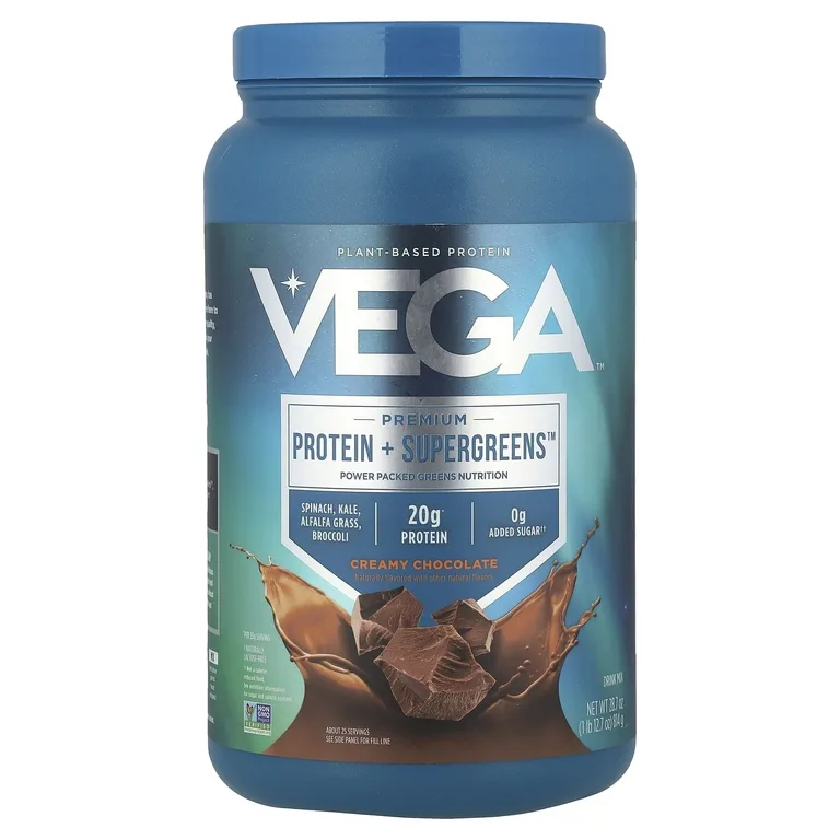 Vega, Растительный протеин + зелень, сливочный шоколад, 814 г (1 фунт 12,7 унции)