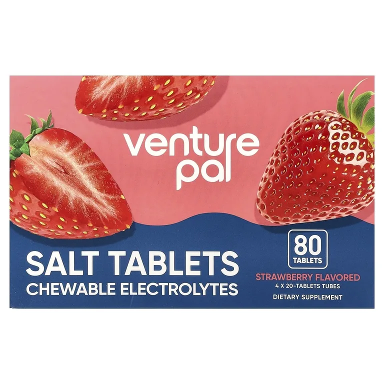 Venture Pal, солевые таблетки с жевательными электролитами, со вкусом клубники, 80 таблеток