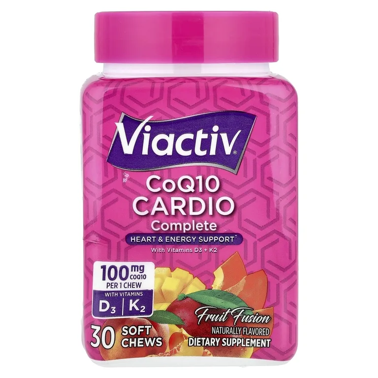 Viactiv, комплекс коэнзима Q10 для здоровья сердца с витаминами D3 и K2, фруктовый вкус, 30 жевательных таблеток