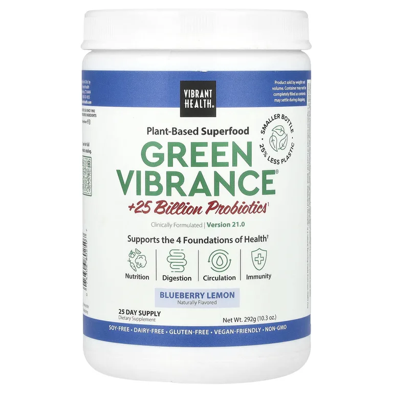 Vibrant Health, Green Vibrance® +25 млрд пробиотиков, версия 21.0, со вкусом голубики и лимона, 292 г (10,3 унции)