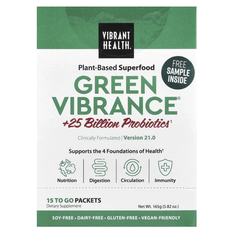 Vibrant Health, растительный комплекс с 25 млрд. пробиотиков, версия 21.0, 15 порционных пакетиков, 165 г (5,82 унции)