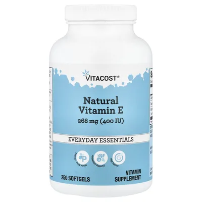 Vitacost, Everyday Essentials, натуральный витамин E, 268 мг (400 МЕ), 250 мягких капсул