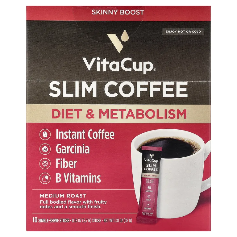 VitaCup, Растворимый кофе Slim, средней обжарки, 10 стиков на одну порцию, 3,7 г (0,13 унции)