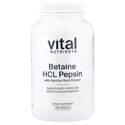 Vital Nutrients, бетаин гидрохлорид пепсин с экстрактом корня горечавки, 225 капсул