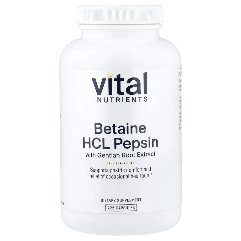 Vital Nutrients, бетаин гидрохлорид пепсин с экстрактом корня горечавки, 225 капсул