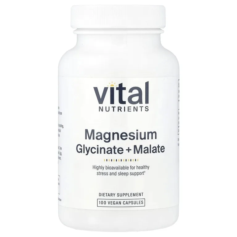 Vital Nutrients, глицинат магния с малатом, 100 веганских капсул (120 мг в 1 капсуле)