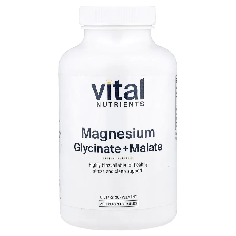 Vital Nutrients, глицинат магния с малатом, 200 веганских капсул (120 мг в 1 капсуле)
