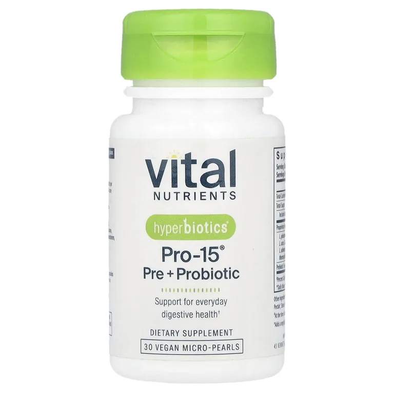 Vital Nutrients, Hyperbiotics®, Pro-15®, пре + пробиотик, 30 веганских микрогранул