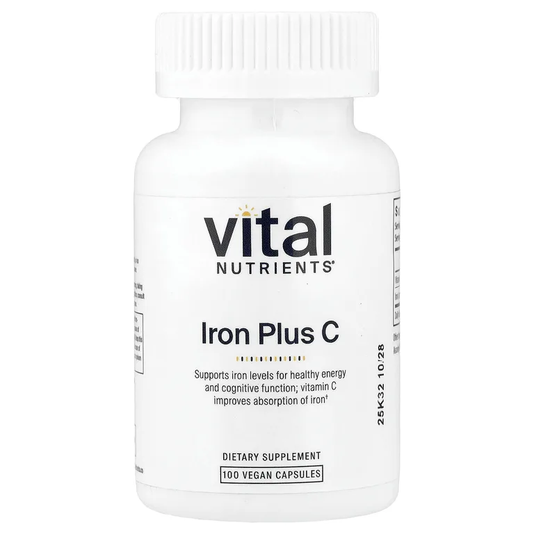 Vital Nutrients, Iron Plus C, 100 веганских капсул
