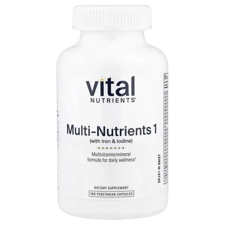 Vital Nutrients, Мульти питательные вещества 1 с железом и йодом, 180 вегетарианских капсул