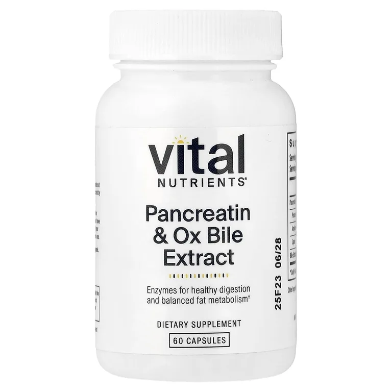 Vital Nutrients, Панкреатин и экстракт бычьей желчи, 60 капсул
