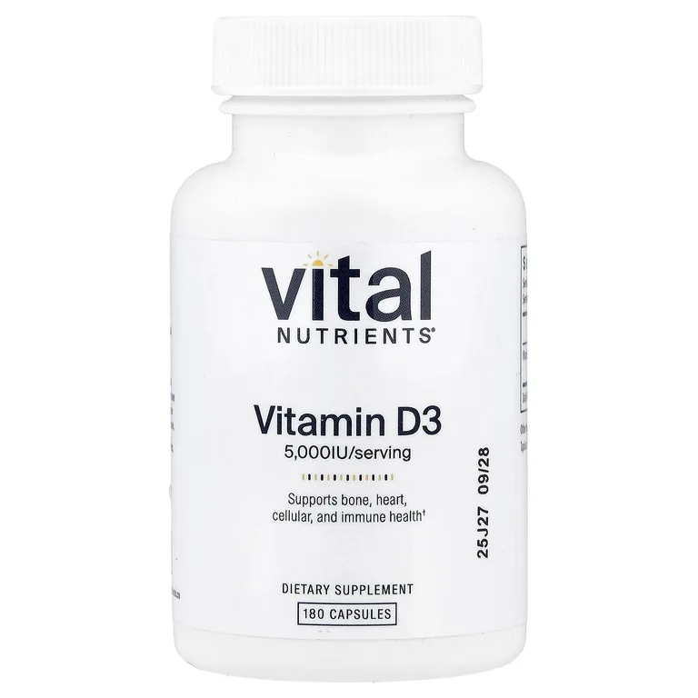 Vital Nutrients, Витамин D3, 5000 МЕ, 180 вегетарианских капсул