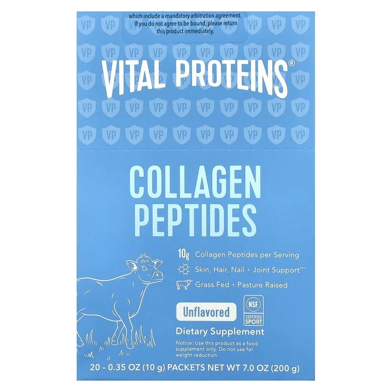 Vital Proteins, пептиды коллагена, без вкуса, 20 пакетиков, весом 10 г (0,35 унции) каждый