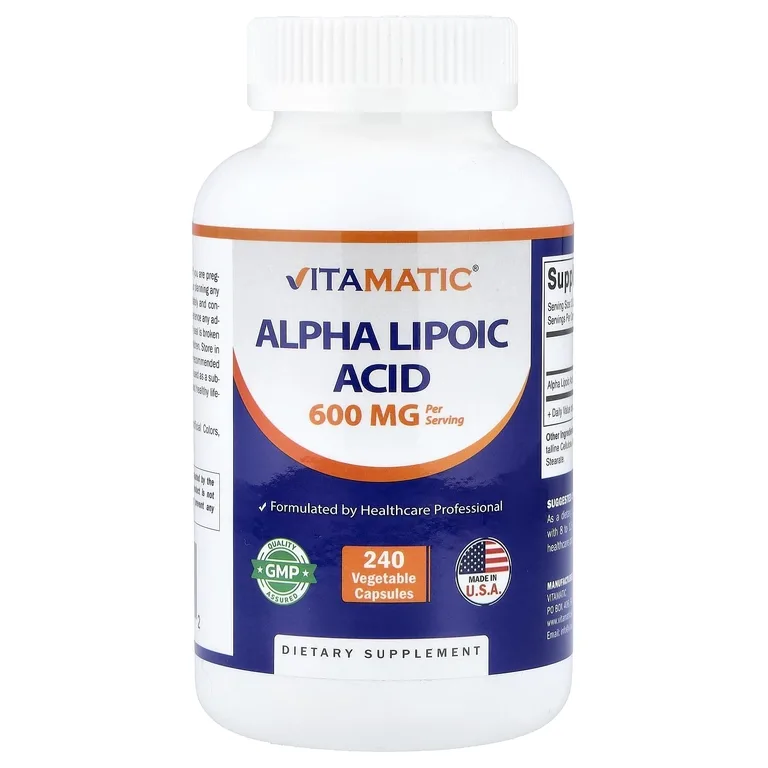 Vitamatic, альфа-липоевая кислота, 240 растительных капсул (300 мг в 1 капсуле)