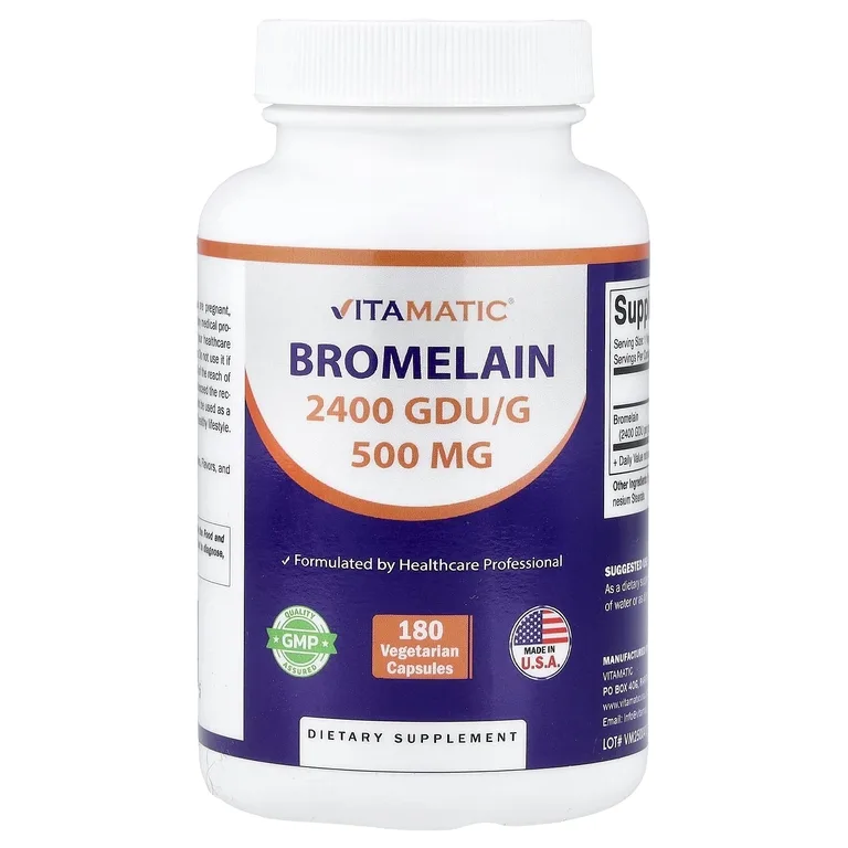 Vitamatic, Бромелаин, 500 мг, 180 вегетарианских капсул