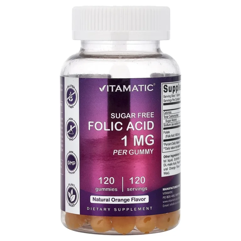 Vitamatic, фолиевая кислота, натуральный апельсиновый вкус, 1 мг, 120 жевательных таблеток