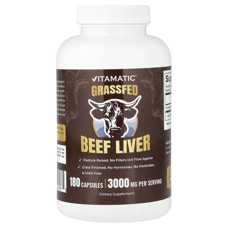 Vitamatic, говяжья печень животных травяного откорма, 180 капсул (500 мг в 1 капсуле)