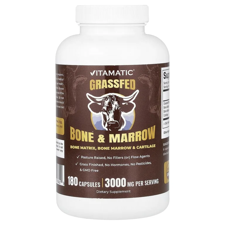Vitamatic, кости и мозг от животных травяного откорма, 180 капсул (500 мг в 1 капсуле)