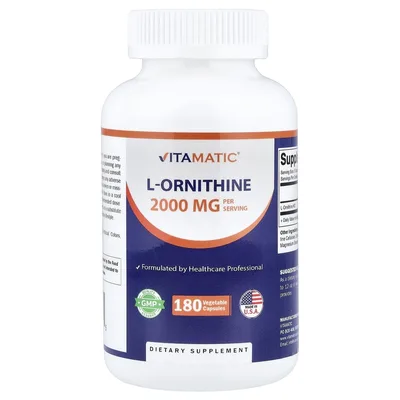 Vitamatic, L-орнитин, 180 растительных капсул (666 мг в 1 капсуле)