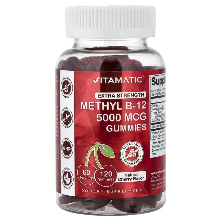 Vitamatic, метилкобаламин B12, со вкусом натуральной вишни, 120 жевательных таблеток (2500 мкг в 1 жевательной таблетке)