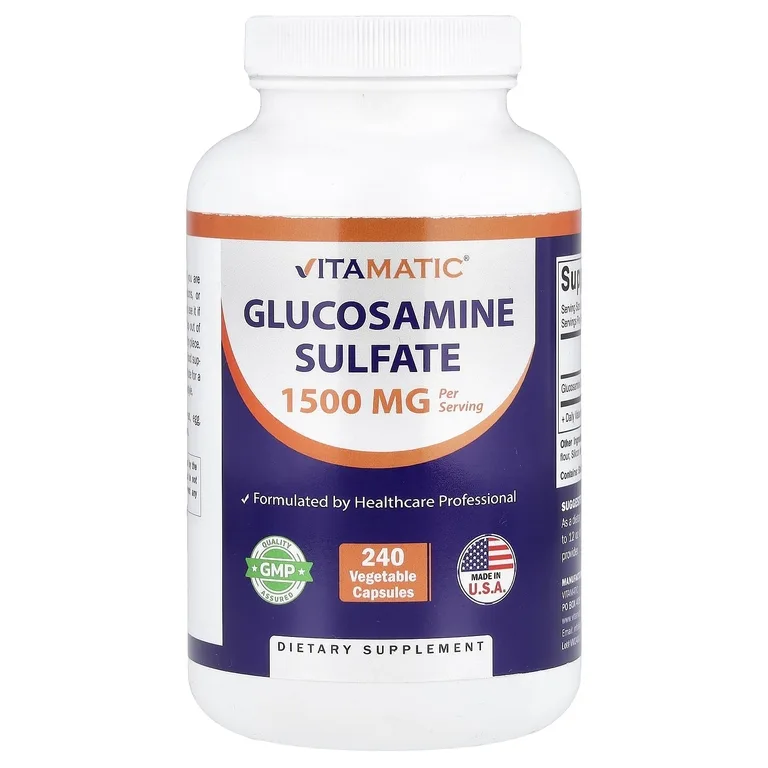 Vitamatic, сульфат глюкозамина, 240 растительных капсул (750 мг в 1 капсуле)