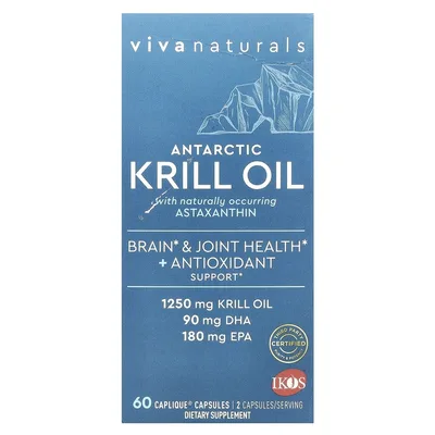 Viva Naturals, масло антарктического криля с астаксантином, 60 капсул Caplique