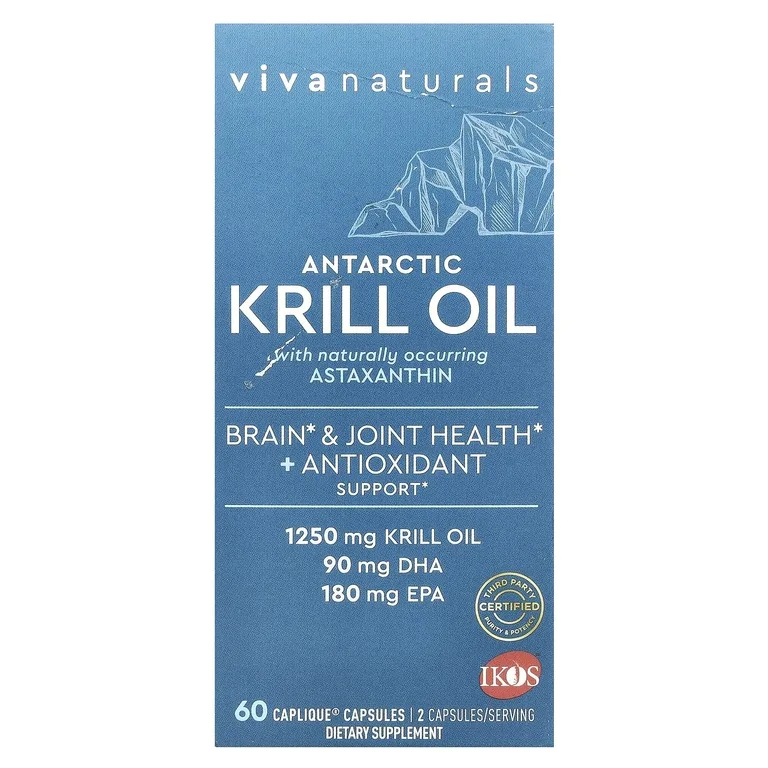 Viva Naturals, масло антарктического криля с астаксантином, 60 капсул Caplique