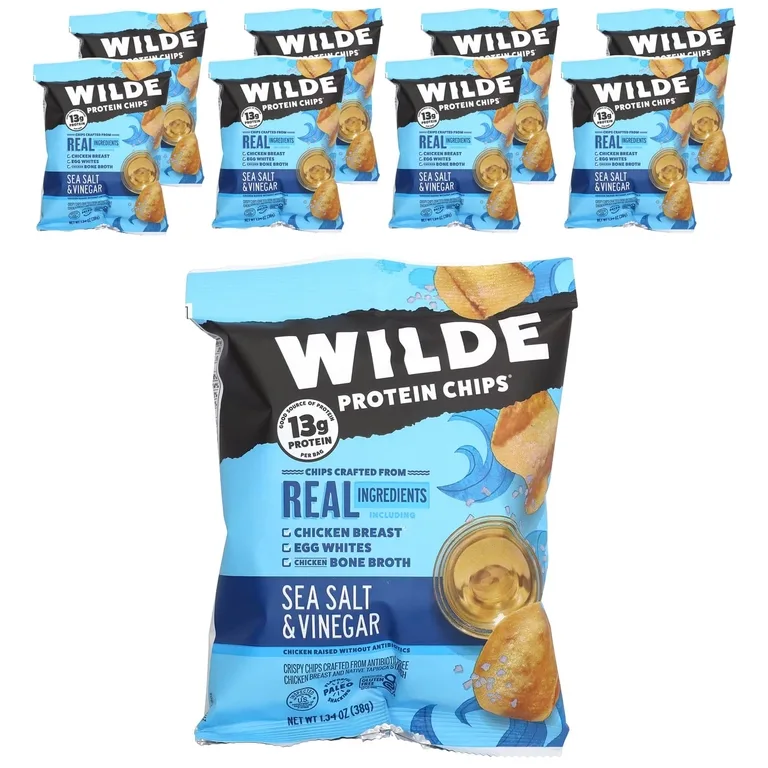Wilde Brands, Protein Chips®, морская соль и уксус, 8 пакетиков по 38 г (1,34 унции)