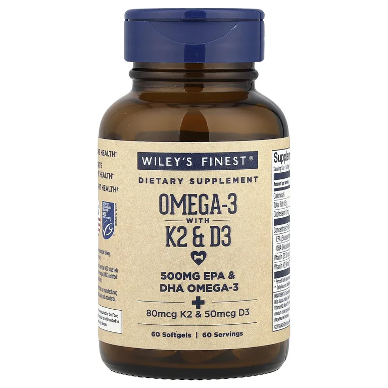 Wiley's Finest, омега-3 с витаминами K2 и D3, 60 капсул