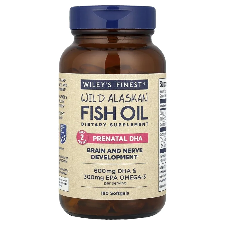 Wiley's Finest, жир диких аляскинских рыб, пренатальная ДГК, 600 мг, 180 рыбных капсул