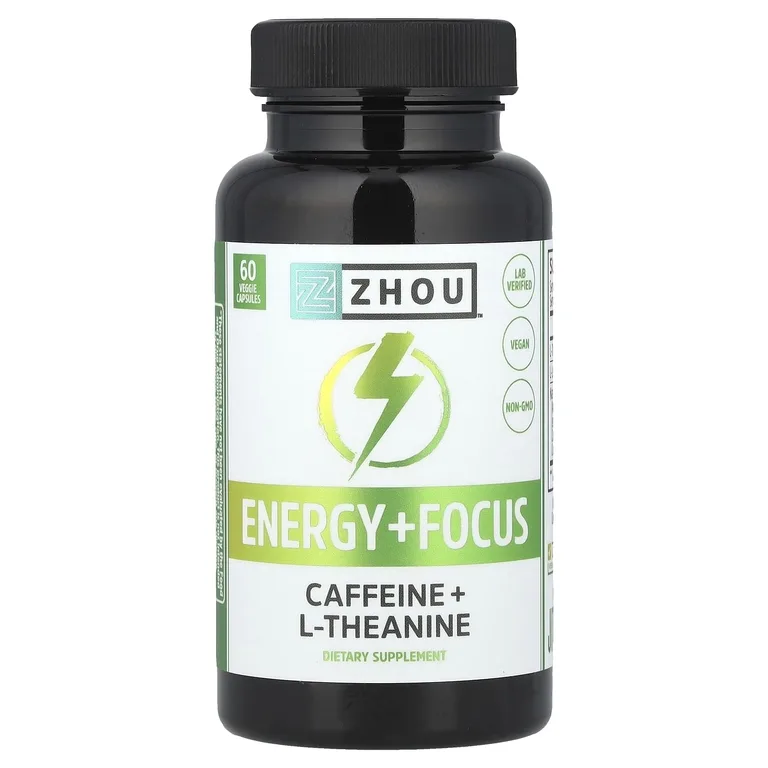 Zhou Nutrition, Кофеин + L-теанин, 60 растительных капсул