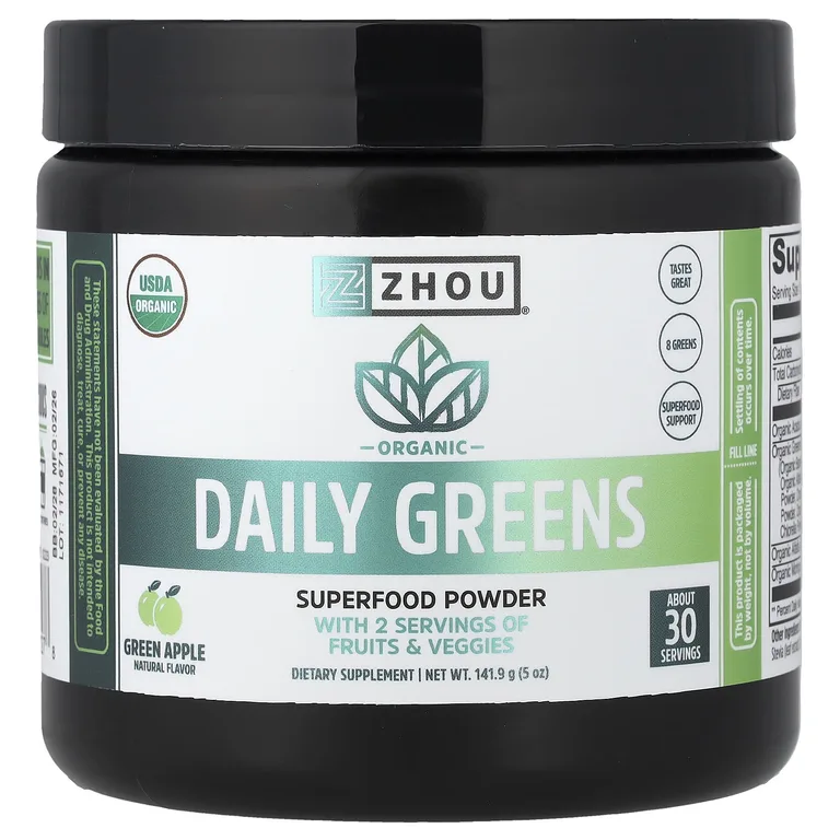 Zhou Nutrition, органическая зелень, ежедневная добавка, зеленое яблоко, 141,9 г (5 унций)