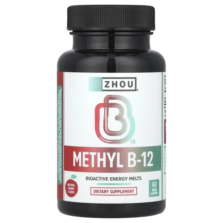 Zhou Nutrition, витамин В12, натуральная вишня, 60 малых пастилок