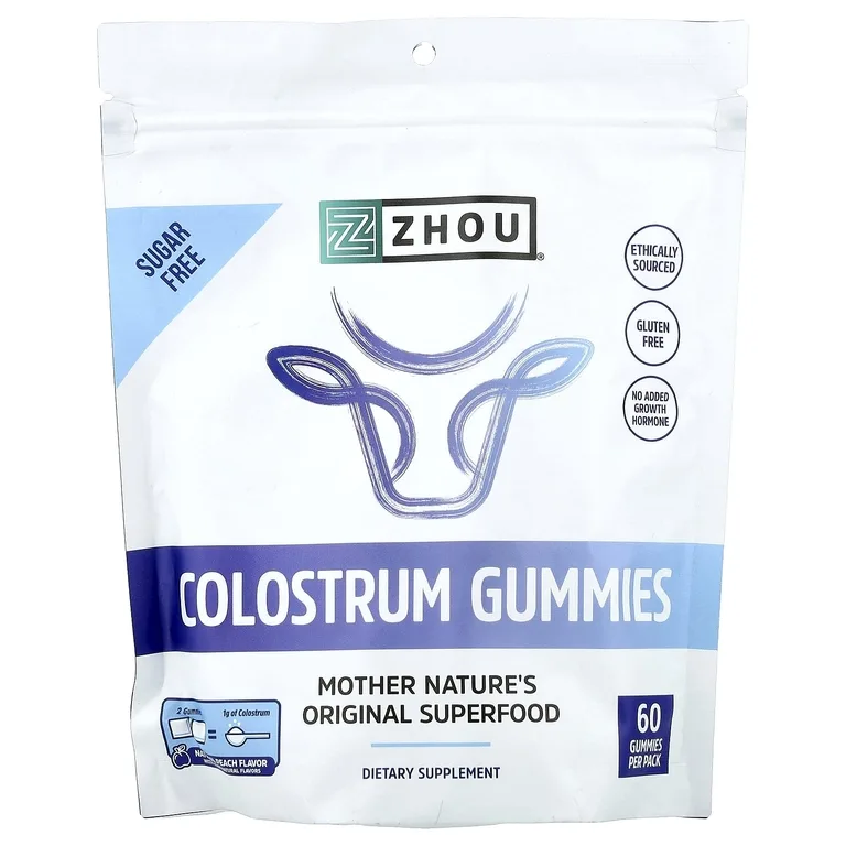 Zhou Nutrition, Жевательные мармеладки с молозивом, натуральный персик, 60 жевательных таблеток