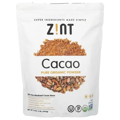 Zint, чистый органический порошок, со вкусом какао, 454 г (16 унций)