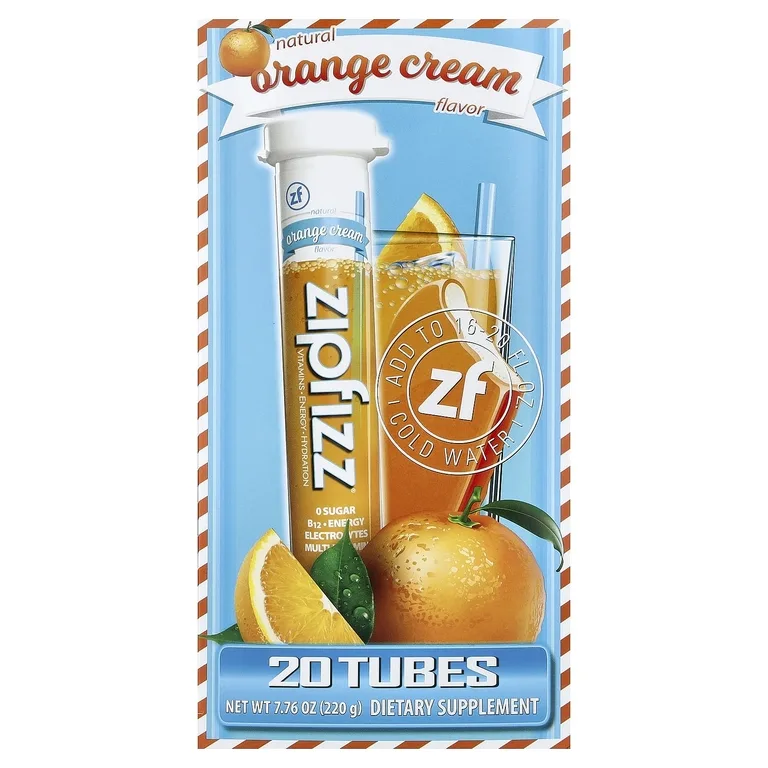 Zipfizz, Энергетическая смесь для здорового спорта с витамином B12, апельсиновый крем, 20 тюбиков по 11 г (0,39 унции)