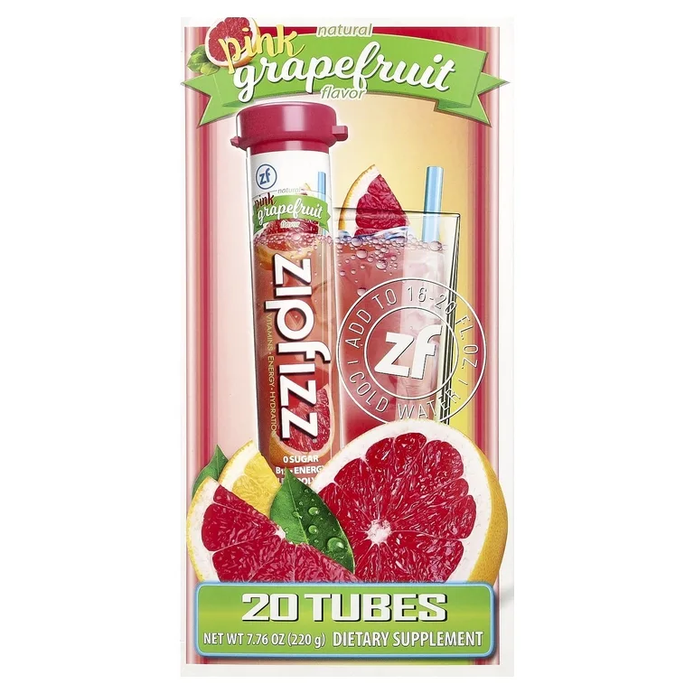 Zipfizz, Энергетическая смесь для здорового спорта с витамином B12, розовый грейпфрут, 20 тюбиков по 11 г (0,39 унции)