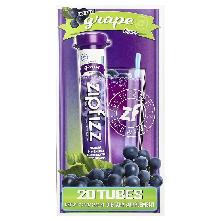 Zipfizz, Смесь для энергетических напитков, виноград, 20 тюбиков, 11 г (0,39 унции)