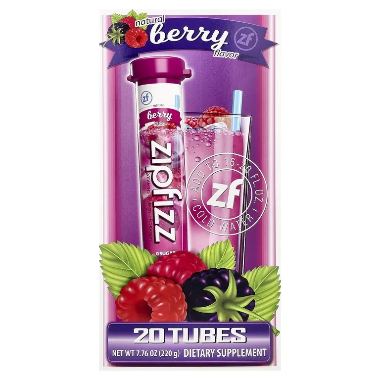 Zipfizz, Смесь для энергетических напитков, ягоды, 20 тюбиков, 11 г (0,39 унции)