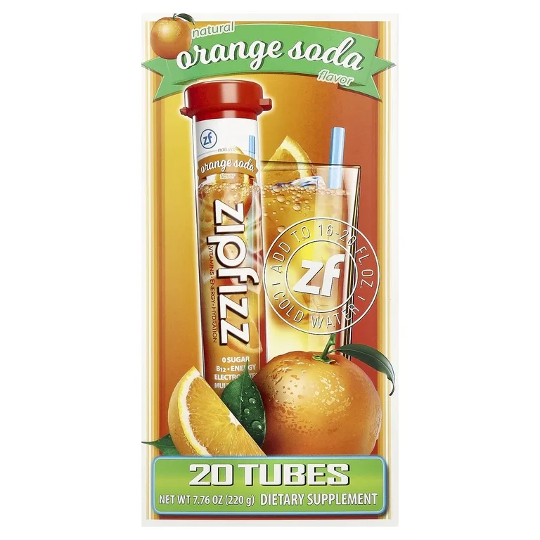 Zipfizz, смесь для энергетического напитка, апельсин с содовой, 20 тюбиков по 11 г (0,39 унции)